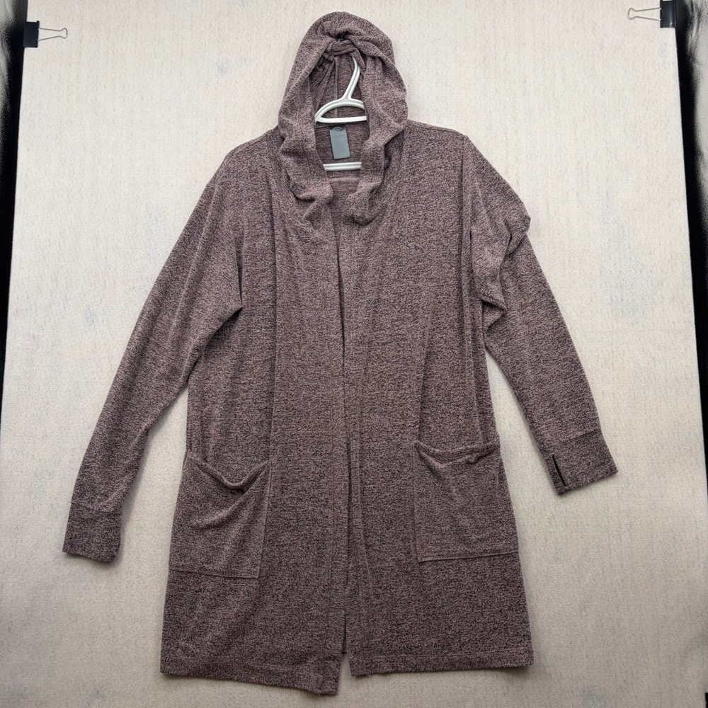 Champion Womens Marled Purple Hooded Open Front Cardigan Thumbhole Cuffs Medium